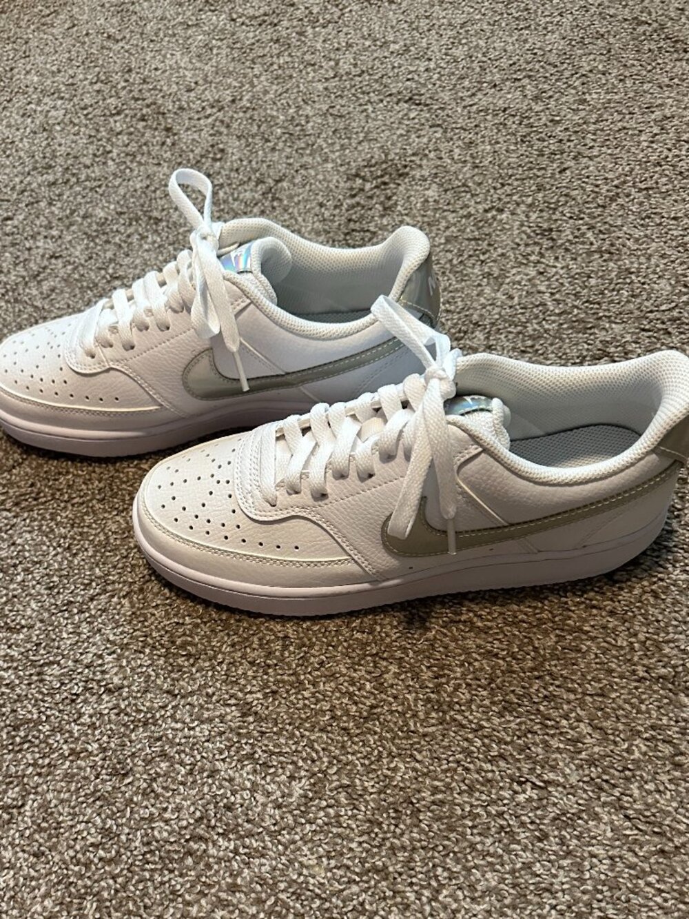 Nike Court Vision Low Next Nature White Iridescent Swoosh Sneakers Women's 8 NWO
